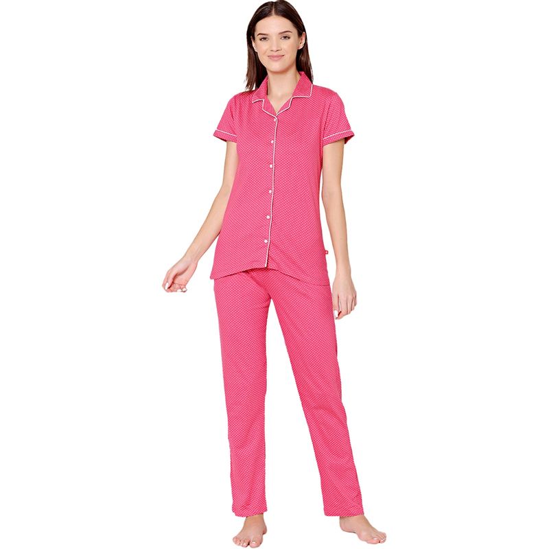 Bodycare Womens Cotton Printed Night Suit of Shirt & Pyjama -BSNS18006 Pink (Set of 2) (XL)