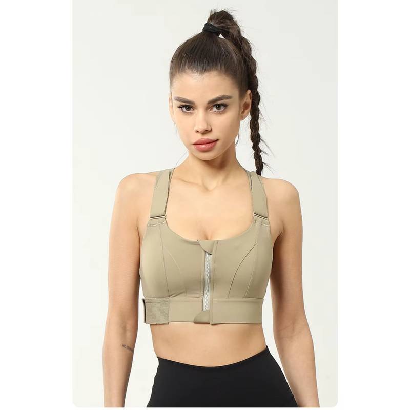 BRACHY Women Plus Size Front Zip High Impact Adjustable Straps Sport Bra Green (5XL)