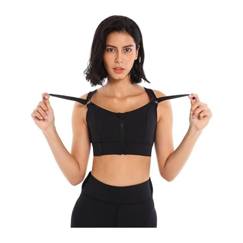 BRACHY Women Plus Size Front Zip High Impact Adjustable Straps Sport Bra Black (XL)
