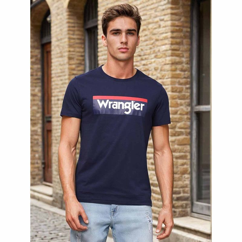 Wrangler Mens Regular Graphic Print Navy T-Shirt (M)