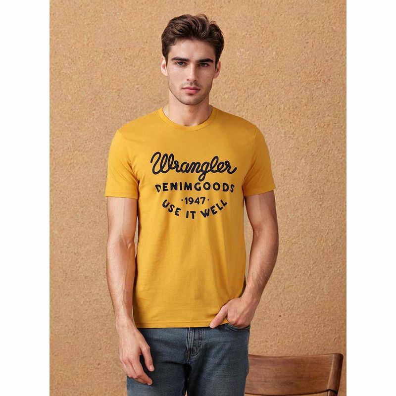 Wrangler Mens Logo Yellow Crew Neck T-Shirt (S)