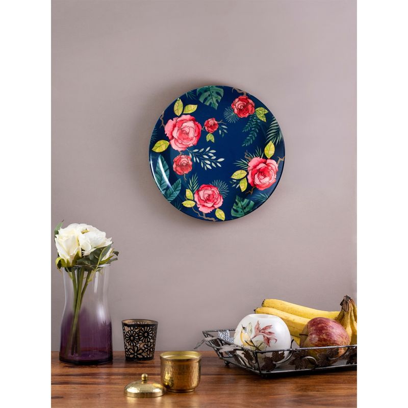 KOLOROBIA Misty Morning Roses Blue Decorative Wall Plates 8 Inch