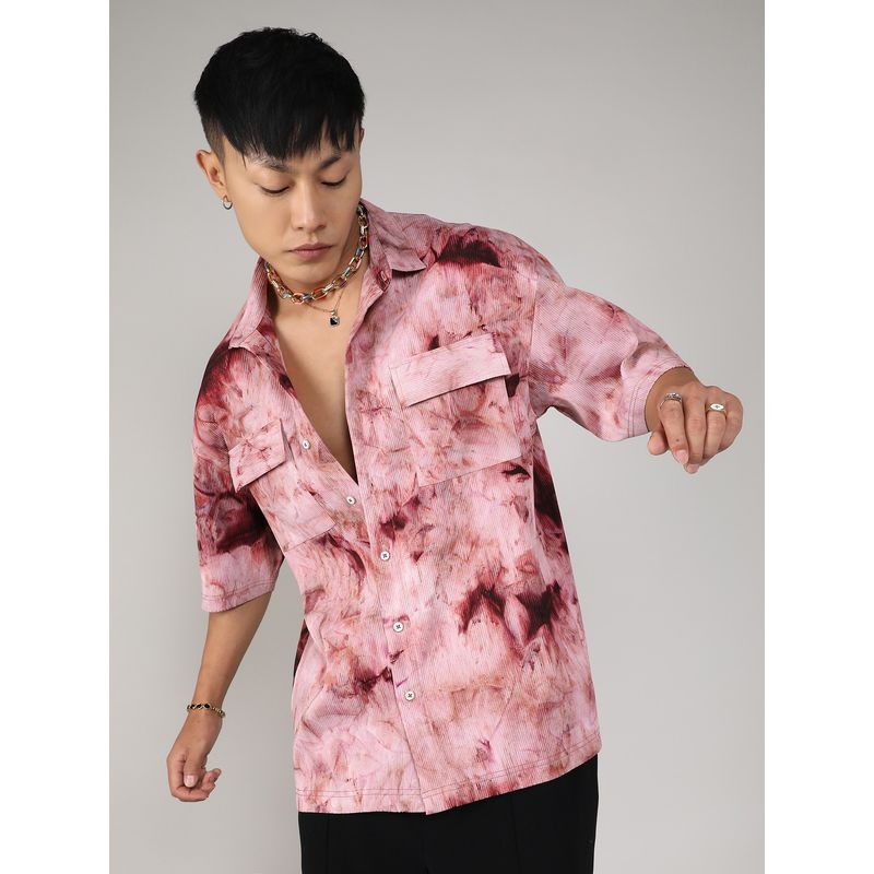 Campus Sutra Tie-Dye Utility Oversized Casual Shirt - Red (XL)