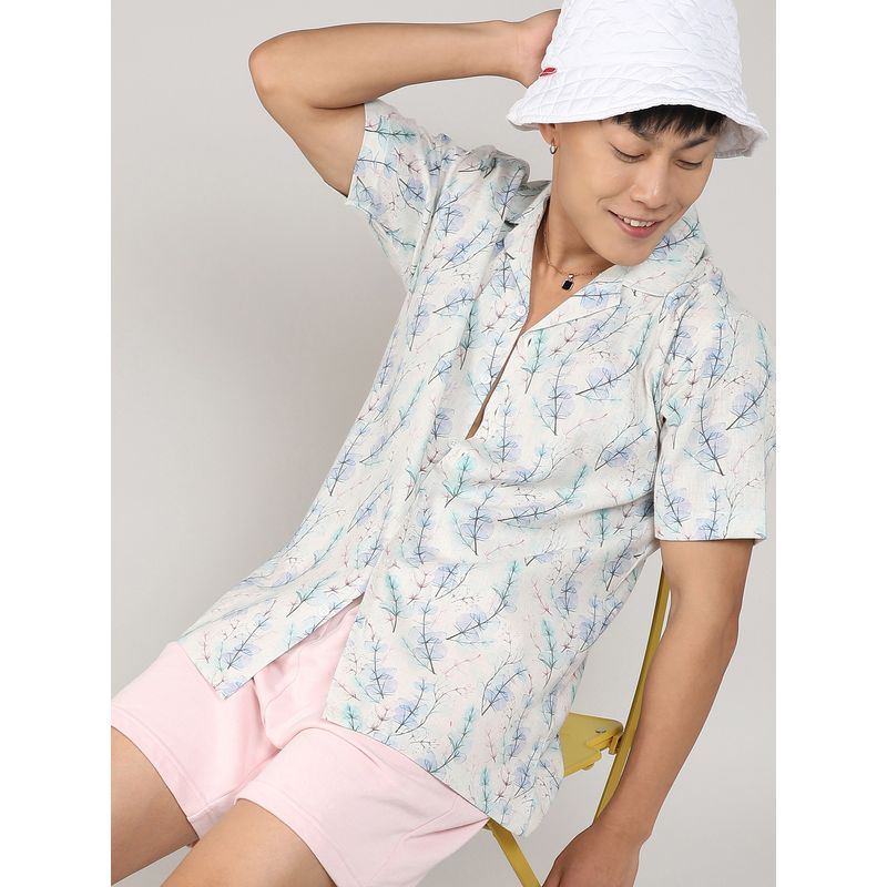Campus Sutra Flora Tint Casual Shirt - Blue & White (S)