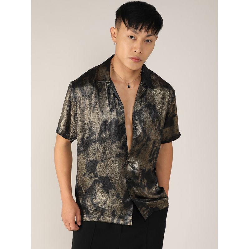 Campus Sutra Metallic Ombre Casual Shirt - Black (S)