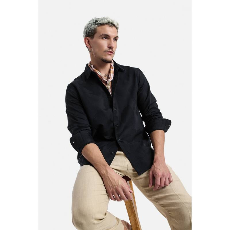 Snitch Black Full Sleeves Regular Casual Shirt for Men (XS)