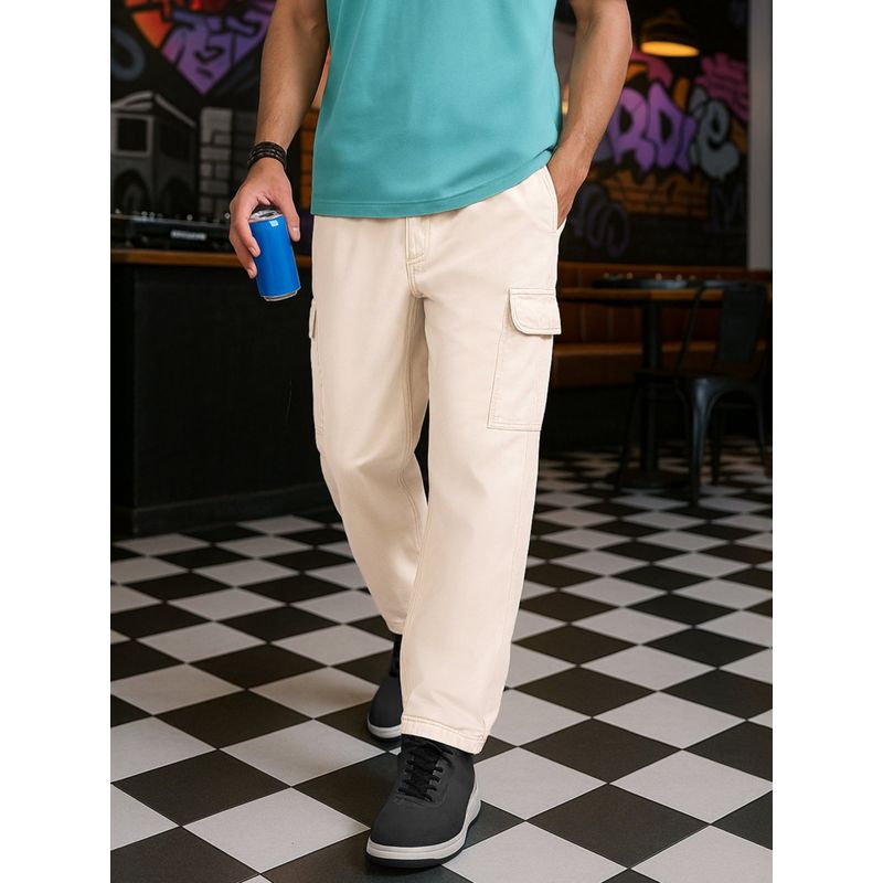 Bewakoof Men's Beige Oversized Cargo Carpenter Pants (32)