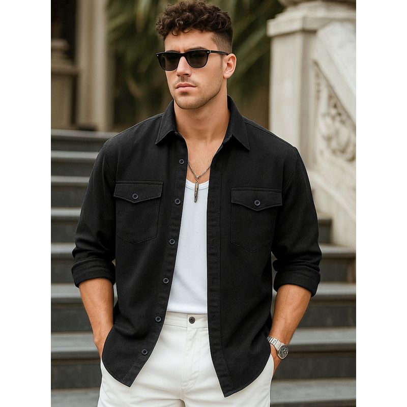 Bewakoof Men's Jet Black Oversized Cargo Shirt (S)