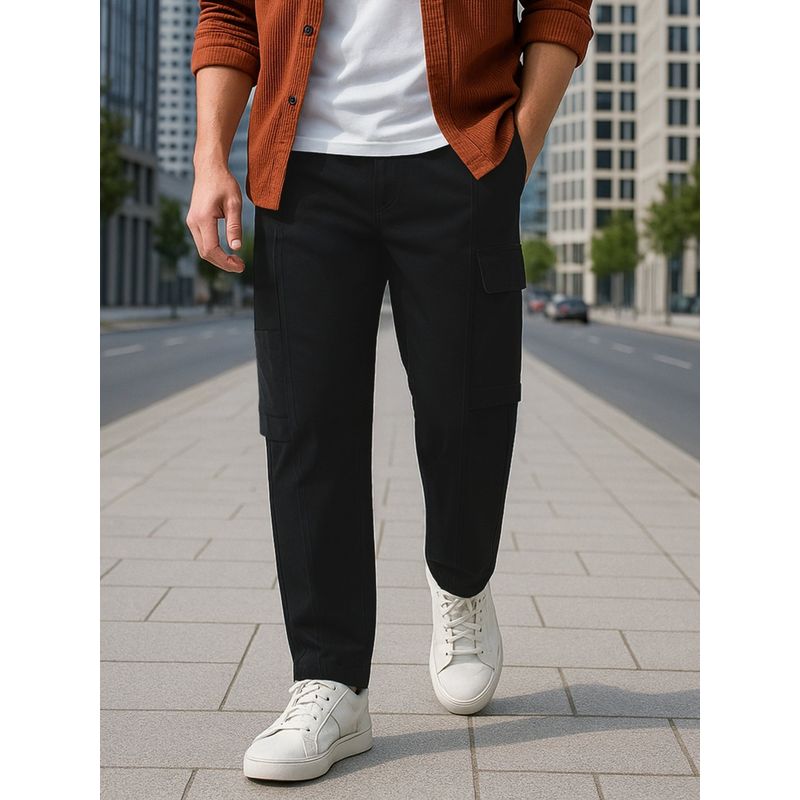 Bewakoof Men's Jet Black Cargo Pants (30)