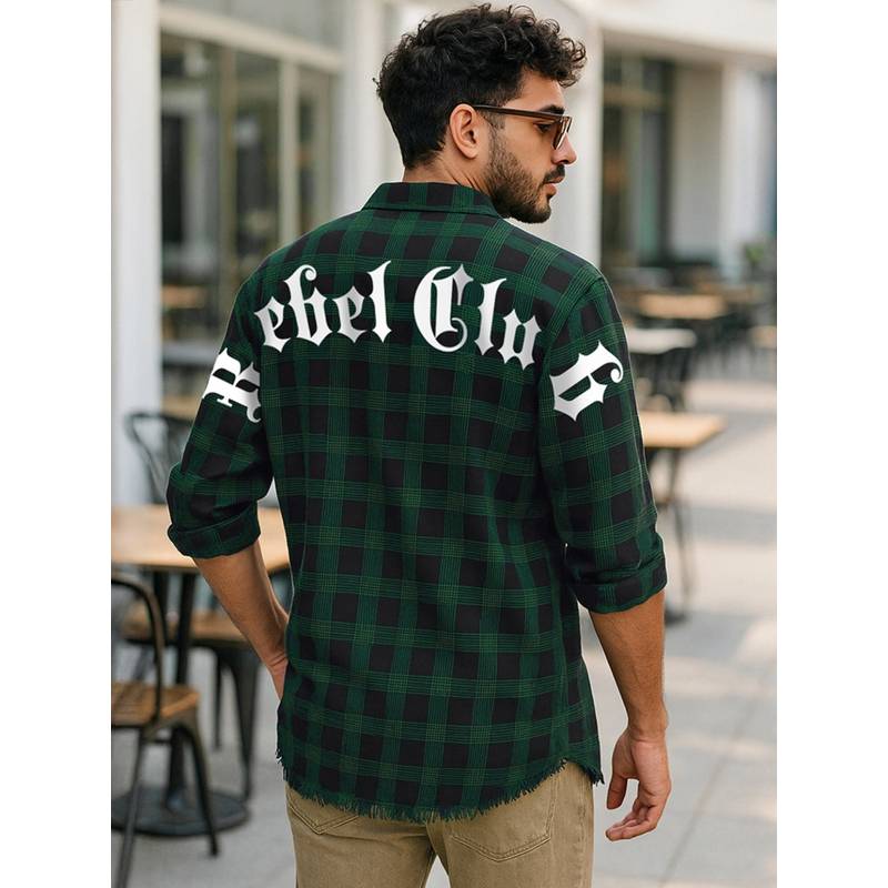 Bewakoof Men's Blue & Green Rebel Club Checked Shirt (L)