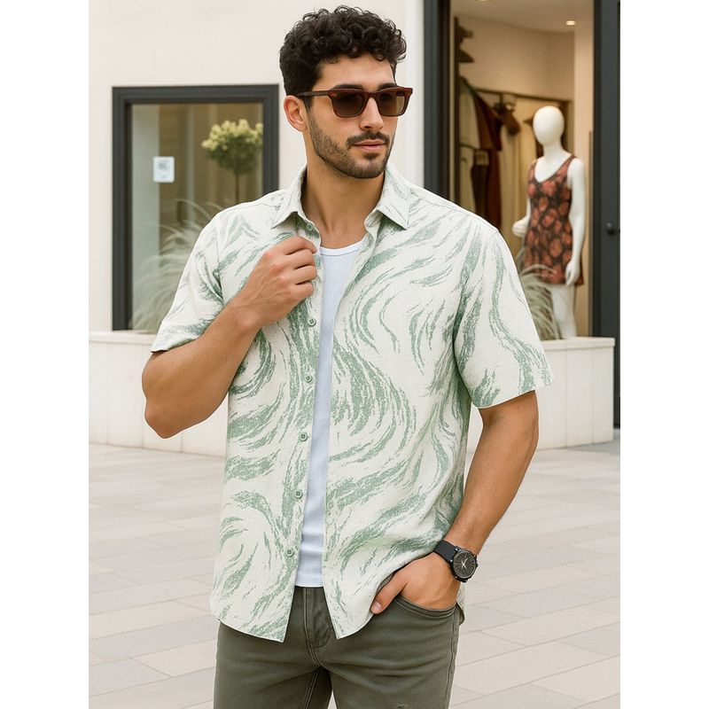 Bewakoof Men's Fern Green All Over Printed Oversized Shirt (L)