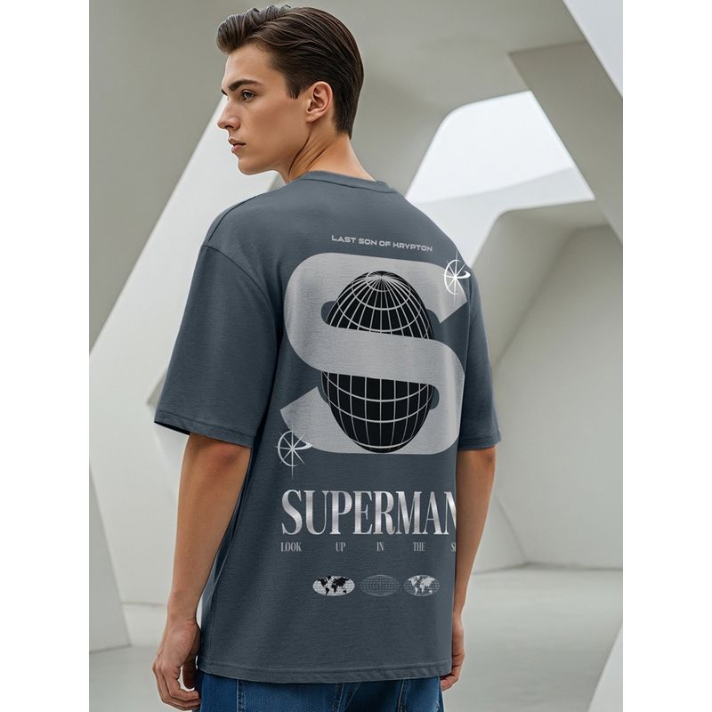 Bewakoof Heavy Duty 1.0 Official DC Men's Grey Kryptonian Heritge Graphic Printed Oversized T-shirt (M)