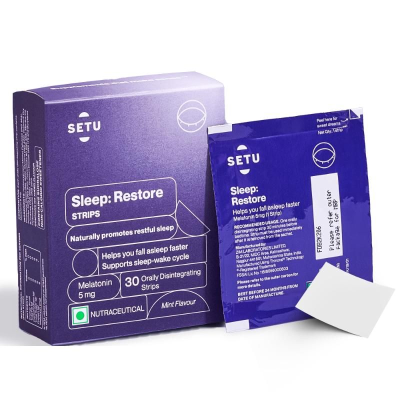 Setu Melatonin 5mg, Promotes Relaxation & Sleep, Non Habit Forming-Orally Dissolving Minty Strips