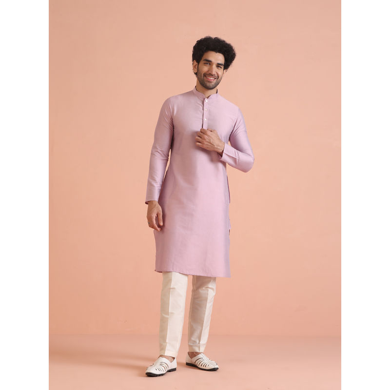 KISAH Men Pink Solid Kurta with Pant (Set of 2) (40)