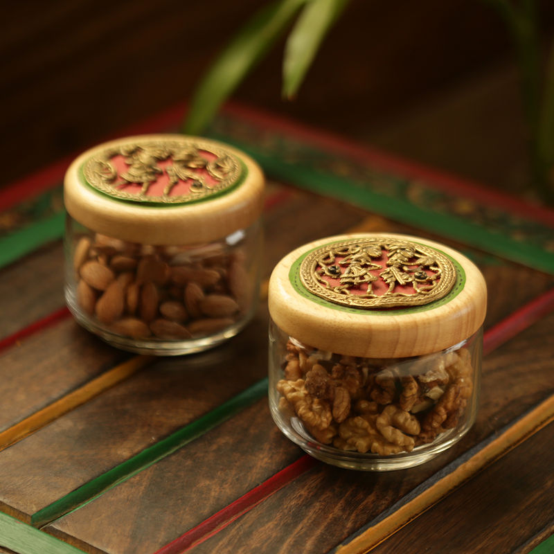 Buy ExclusiveLane Dhokra Delicacies' HandPainted Snacks Jar Set In