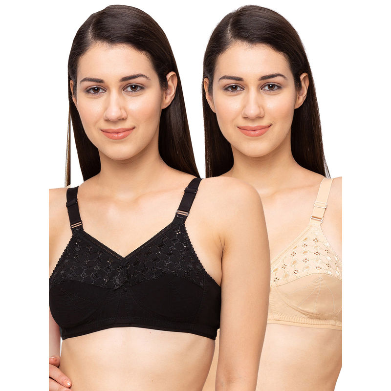 Juliet Womens Non Padded Non Wired Bra Combo Nari Skin Black (38C)