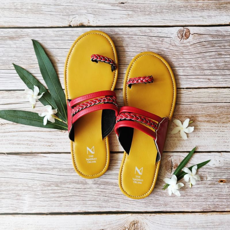 The Madras Trunk Red Braided Sandals - EURO 36