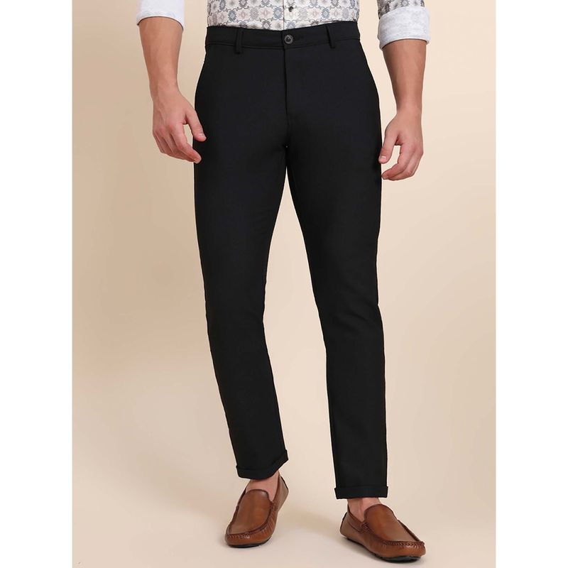 JB Studio Black Cotton Blend Solid Club Wear Slim Fit Trouser (34)