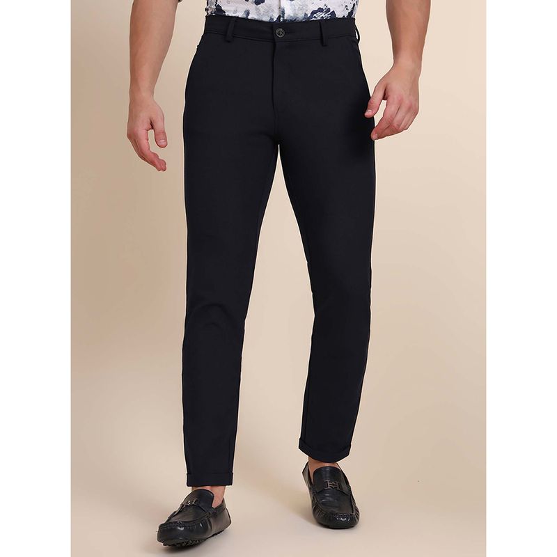 JB Studio Blue Cotton Blend Solid Club Wear Slim Fit Trouser (30)