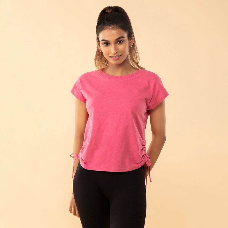 Nykd by Nykaa Summer Tee With Pull up Ruching at Sides - NYAT240 Carmine (XL)