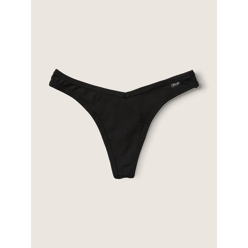 Victoria's Secret PINK Cotton Thong Panty - Black (XS)