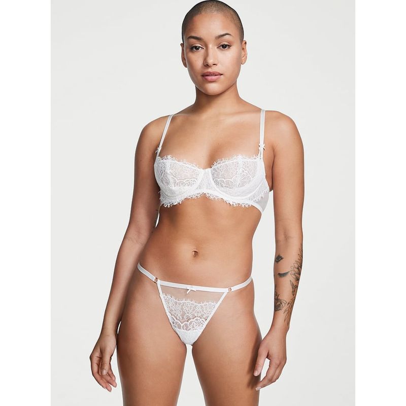 Victoria's Secret Dream Angels Mesh and Lace V-String Panty - White (XS)