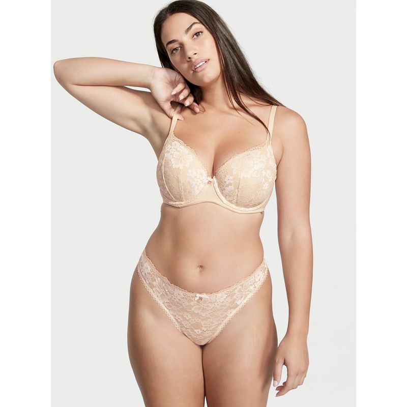Victoria's Secret Body by Victoria Lace Front Thong Panty - Beige (XS)