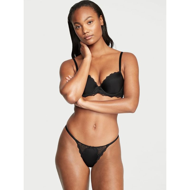 Victoria's Secret Dream Angels Lace Trim V-String Panty - Black (XS)