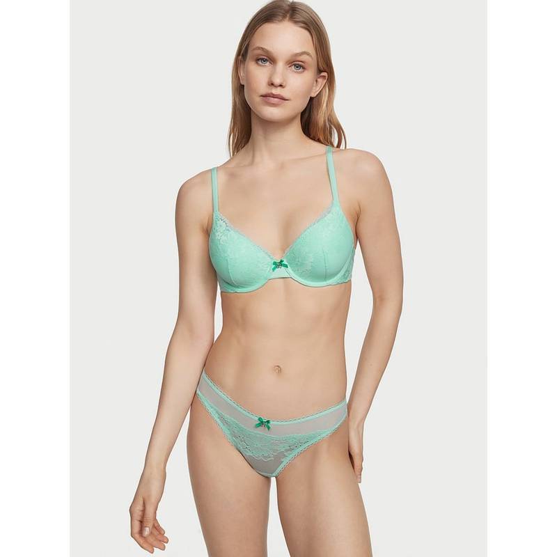 Victoria's Secret Body by Victoria Lace-Front Mesh Thong Panty - Green (M)