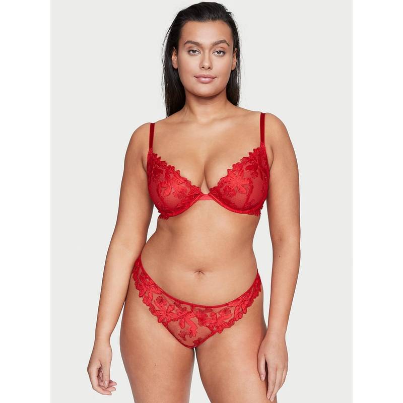 Victoria's Secret Very Sexy Ziggy Floral Embroidery Thong Panty - Red (XS)