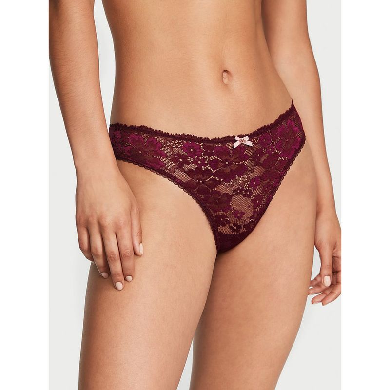 Victoria's Secret Body by Victoria Lace-Front Thong Panty - Wine (XS)