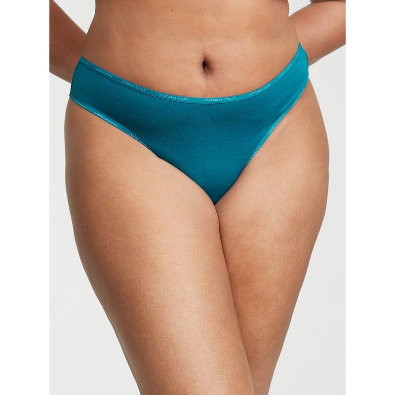 Victoria's Secret Cotton Mini Logo Cotton Thong Panty - Teal (XS)