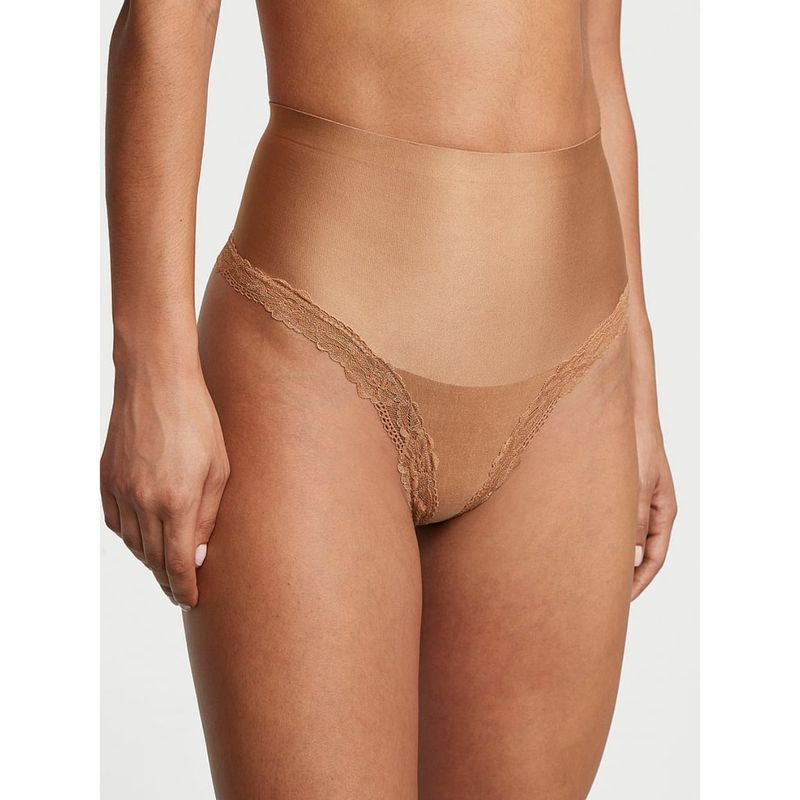 Victoria's Secret Body by Victoria Smoothing Shimmer Lace-Trim Thong Panty - Brown (XS)