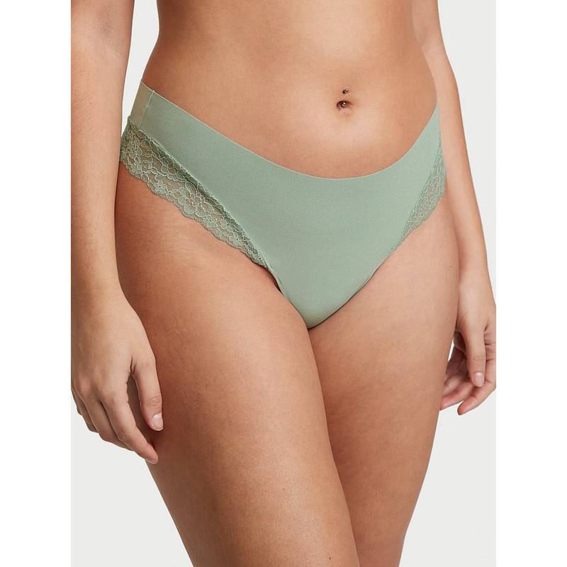 Victoria's Secret No-Show Lace-Trim Thong Panty - Green (S)