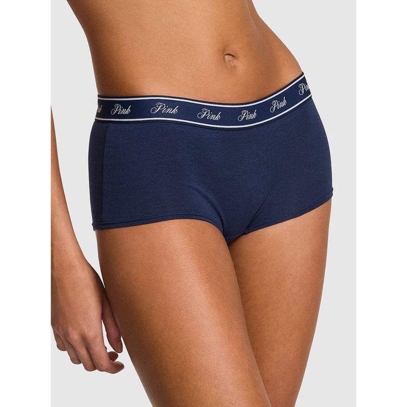 Victoria's Secret PINK Logo Cotton Shine Boyshort Panty - Navy Blue (XS)