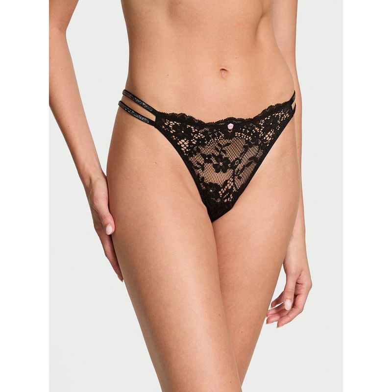 Victoria's Secret Dream Angels Twinkle Strap Lace Brazilian Panty - Black (S)