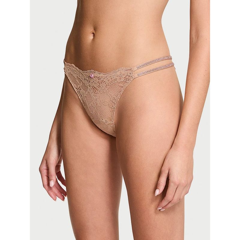 Victoria's Secret Dream Angels Twinkle Strap Lace Brazilian Panty - Beige (S)