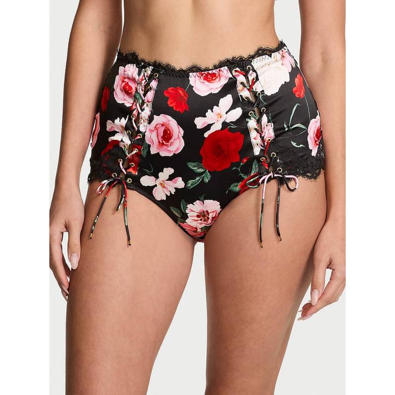 Victoria's Secret Very Sexy Atelier Satin Lace-Trim High-Waist Brief Panty - Black (XL)
