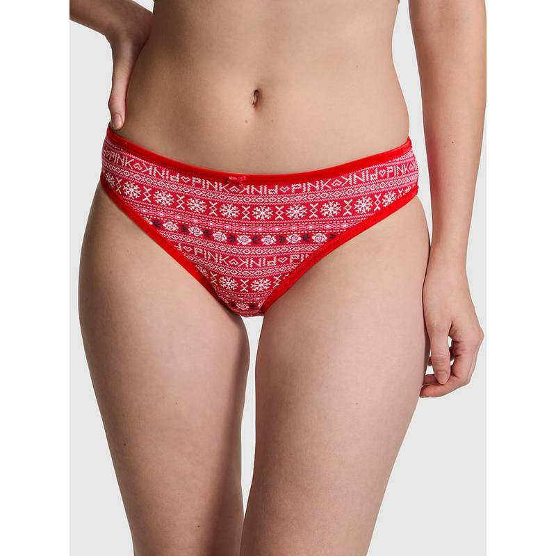 Victoria's Secret PINK Cotton Velvet-Trim Cheeky Panty - Red (XS)