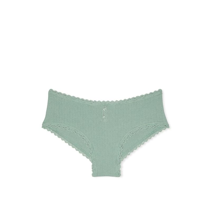 Victoria's Secret The Lacie Cotton Pointelle Lace-Trim Cheeky Panty - Green (XS)