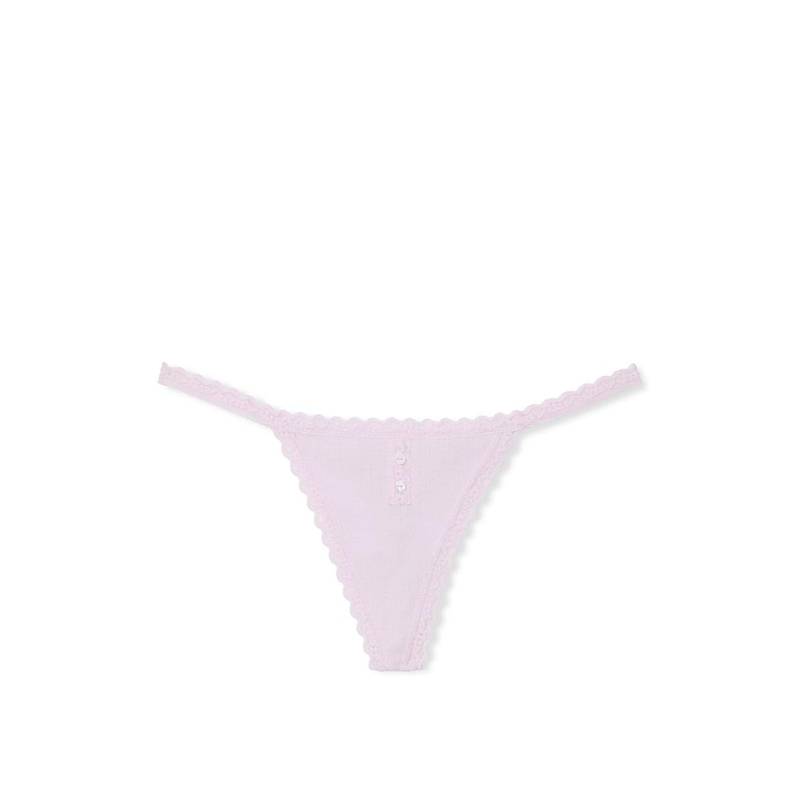 Victoria's Secret The Lacie Cotton Pointelle Lace-Trim V-String Panty - Lavender (XL)