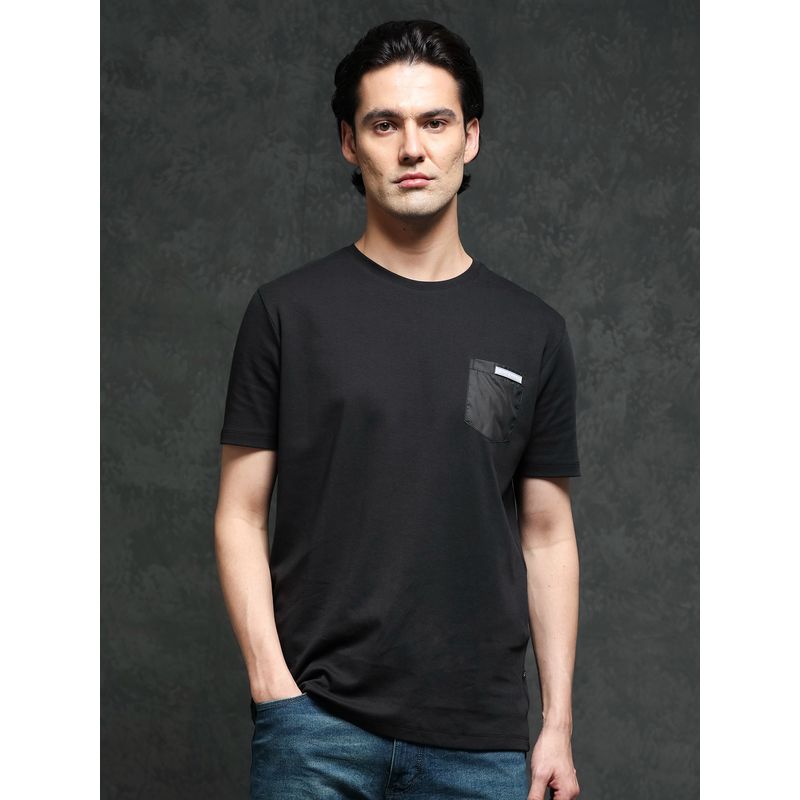 Rare Rabbit Black Premium T-Shirt with Contrast Pocket By Guild (M)