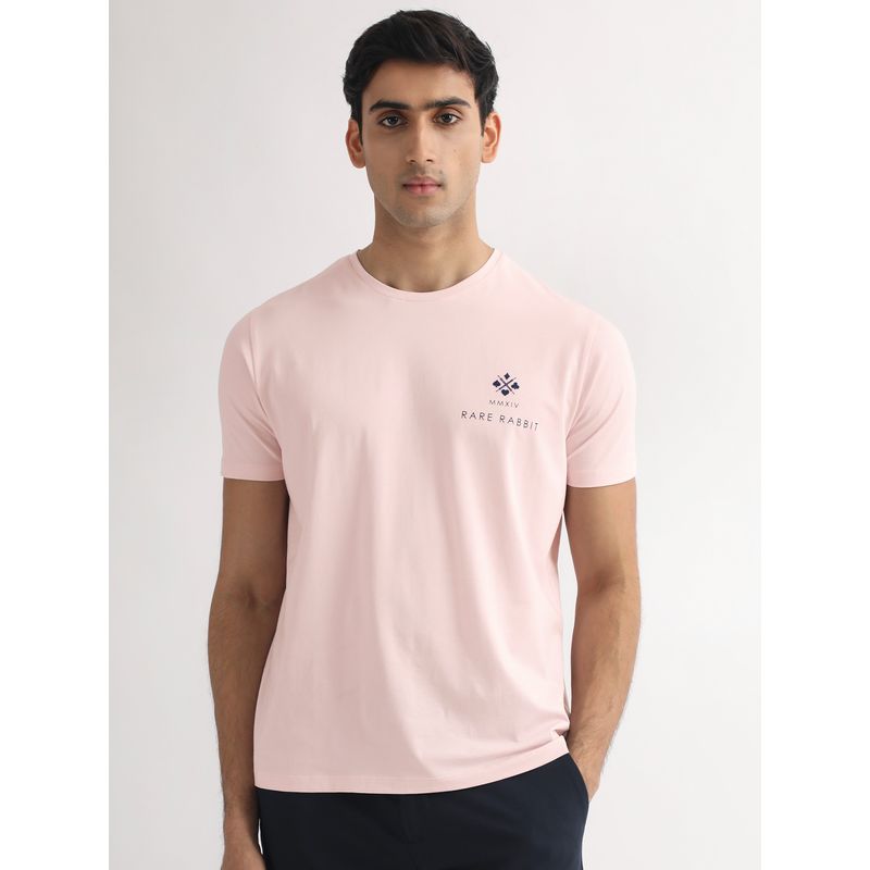 Rare Rabbit Pink Solid Graphic T-Shirt with Logo (S)