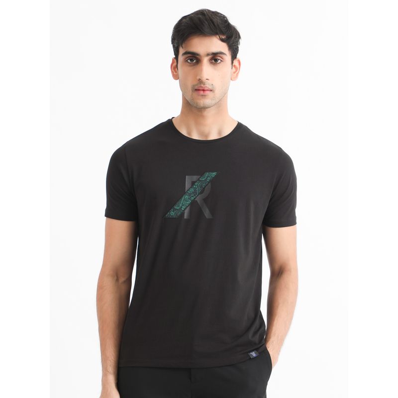 Rare Rabbit Black Smart T-Shirt with Applique Branding (L)