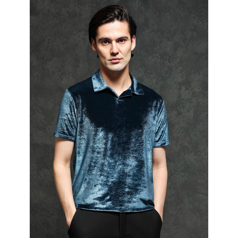 Rare Rabbit Teal Premium Velvet Solid Polo T-Shirt (M)