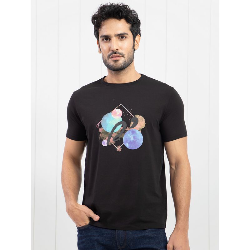 Rare Rabbit Black Graphic T Shirt with Branding (XL)