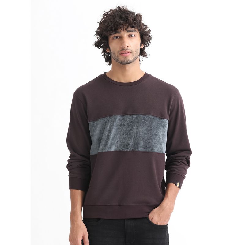 Rare Rabbit Maroon Cut and Sew Velvet Sweatshirt (S)