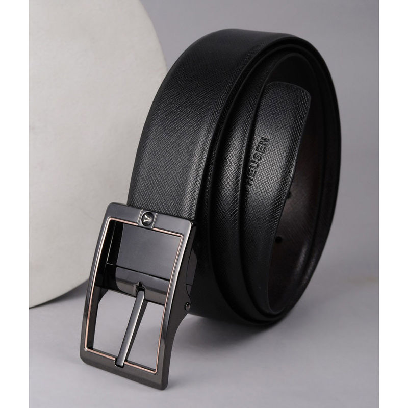 Van Heusen Men Black Textured Formal Reversible Belt (M)