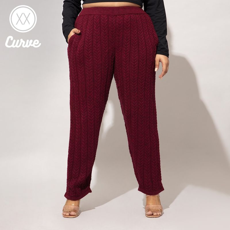 Twenty Dresses by Nykaa Fashion Curve Maroon Textured Jogger Pants (38)
