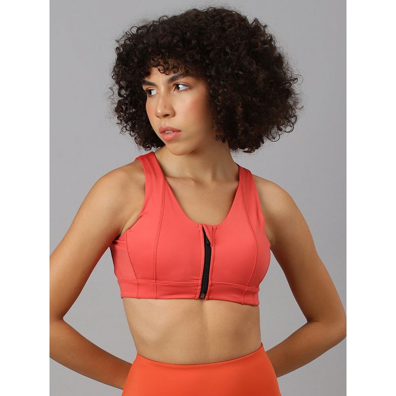 Fitkin Women's Coral Front Zipper Sports Bra (XL)